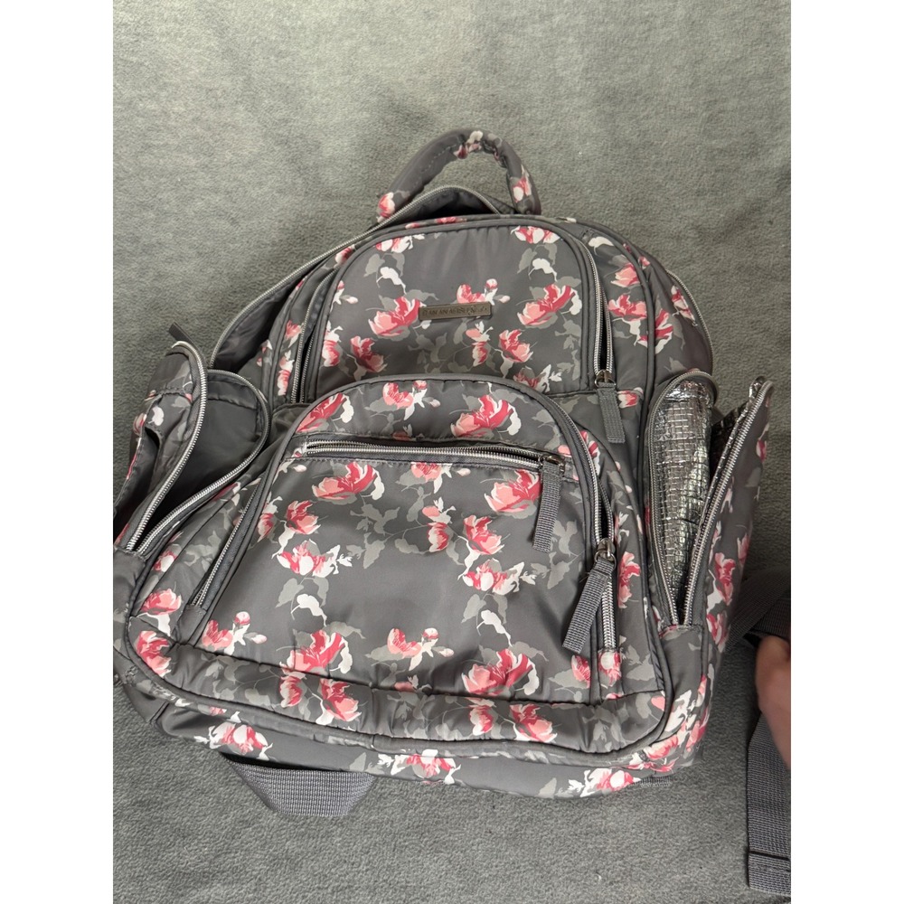 Bananafish Studio Gray Floral Diaper Bag Backpack Insulated Pocket RN 121332